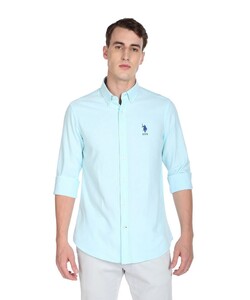 U.S.POLO Mens Regular Fit  Aqua Solid Casual Shirt