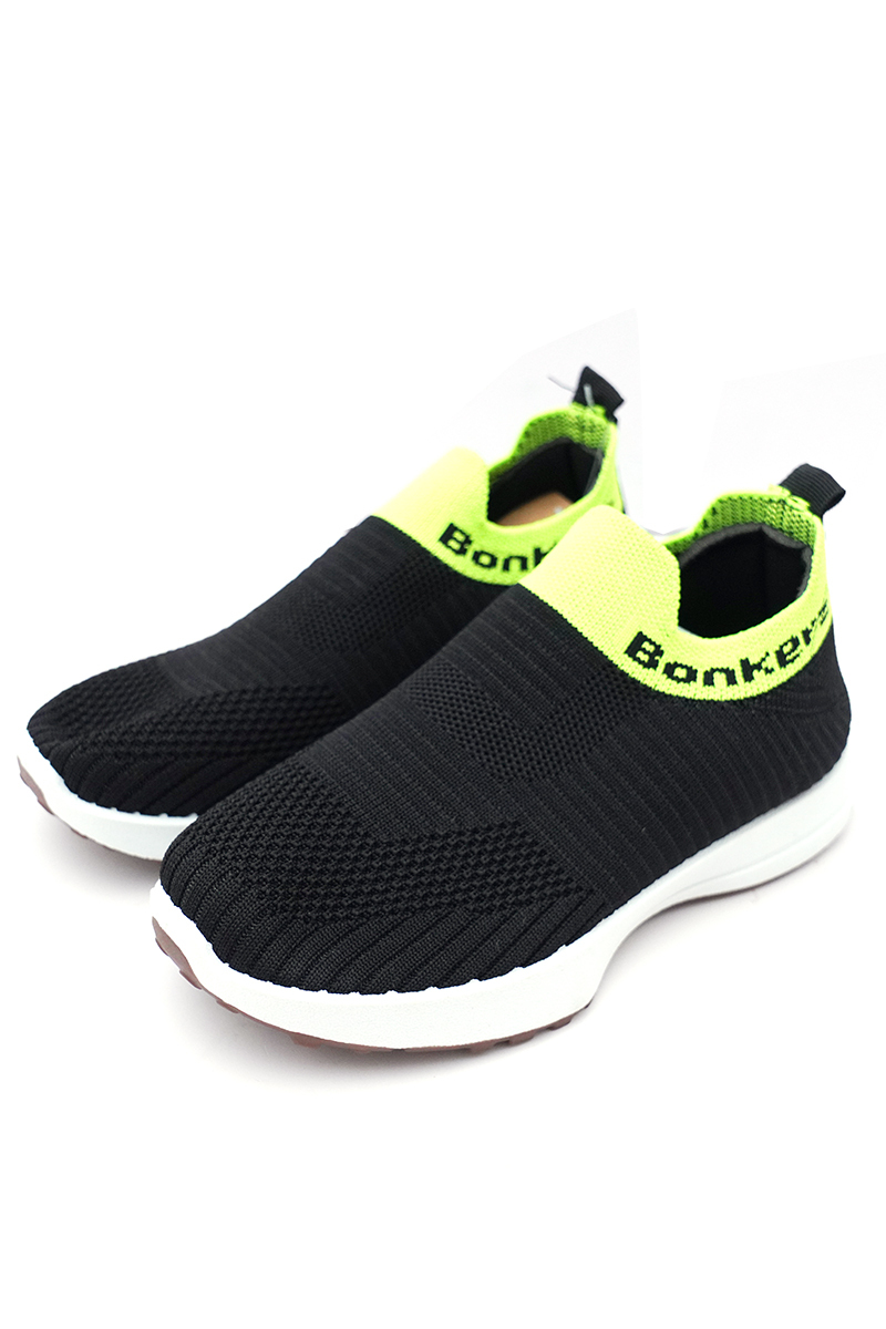 Bonkerz Kids Black & Green Slip-On Shoe