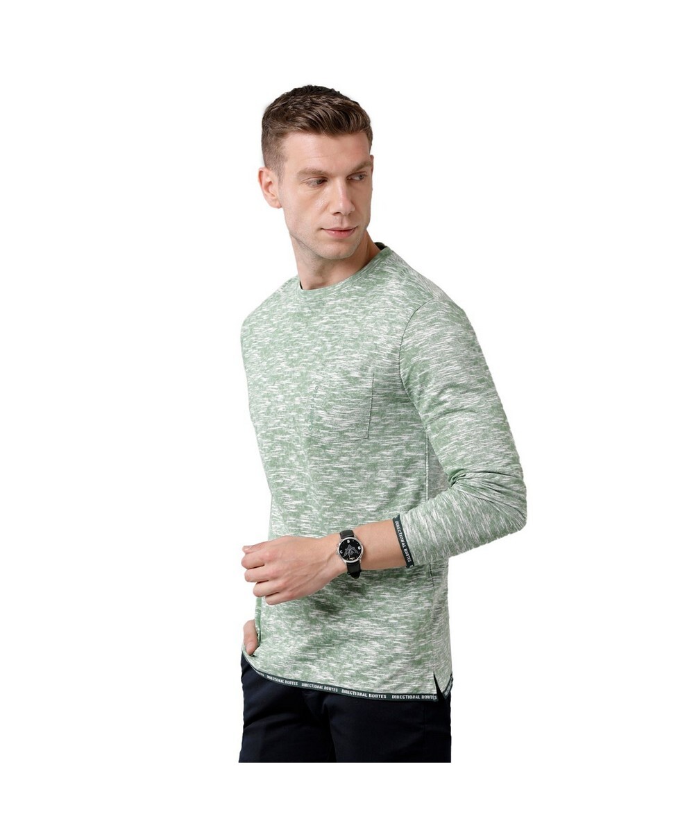 Classic Polo Mens Slim Fit Green Full Sleeve Self Design Polo T Shirt