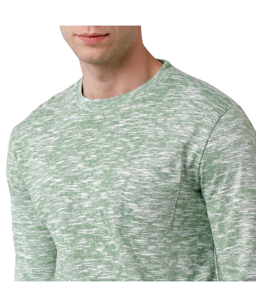 Classic Polo Mens Slim Fit Green Full Sleeve Self Design Polo T Shirt