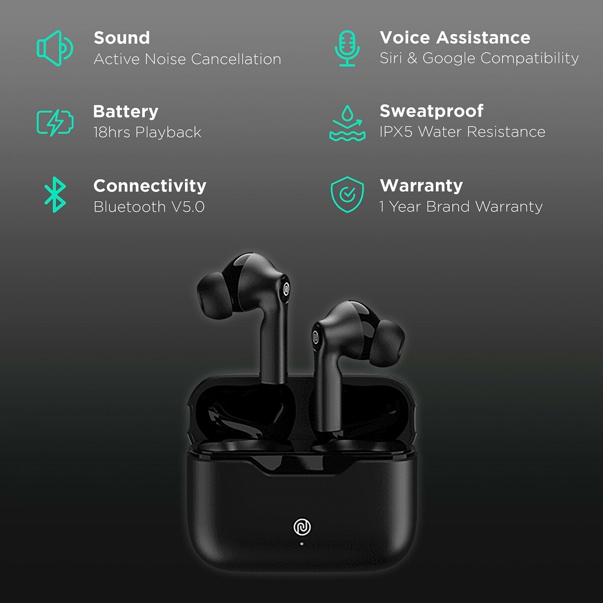 Noise Buds Smart Truly Wireless Bluetooth Earbuds with Hyper Sync technology, IPX5 water resistance, Full touch controls  Black