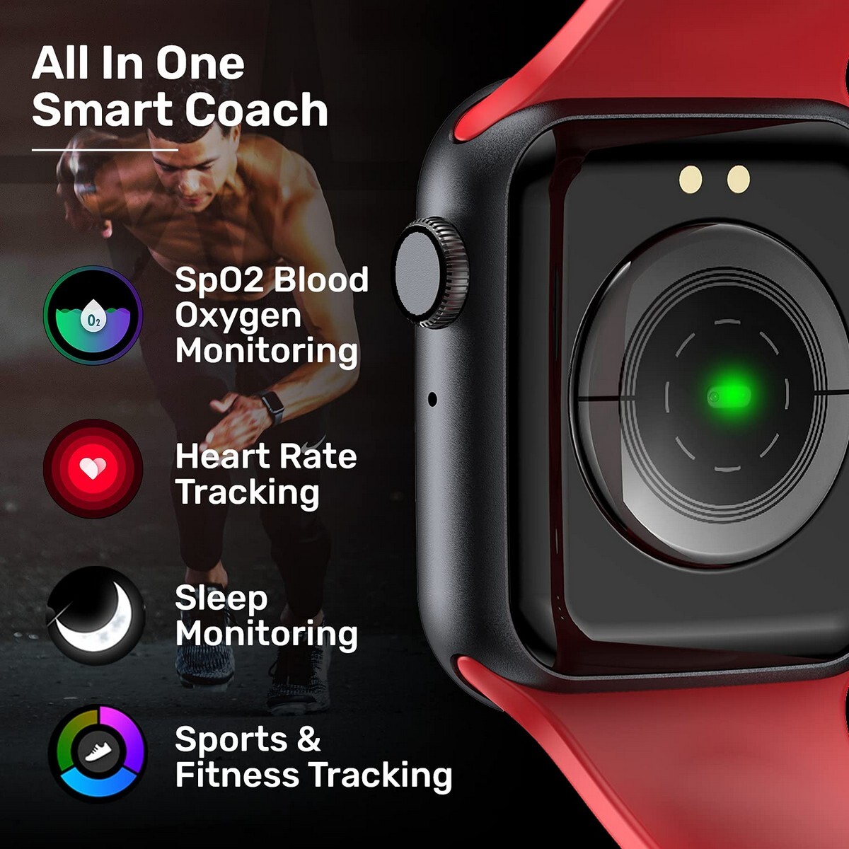 Fire-Boltt Ring Bluetooth Calling Smartwatch with SpO2 & 1.7 Metal Body with Blood Oxygen Monitoring, Continuous Heart Rate, Full Touch & Multiple Watch Faces Red