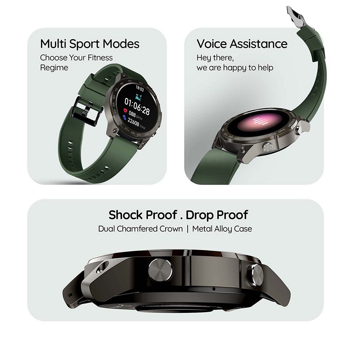 Buy Pebble Cosmos Endure 1.46 AMOLED Always-On Display Bluetooth Calling  IP68 Waterproof Smartwatch 466*466 Military Green Online - Lulu Hypermarket  India