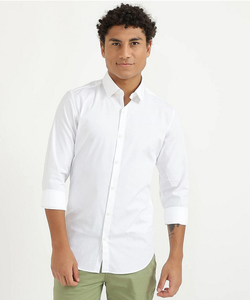 United Benetton Mens Slim Fit White Solid Casual Shirt