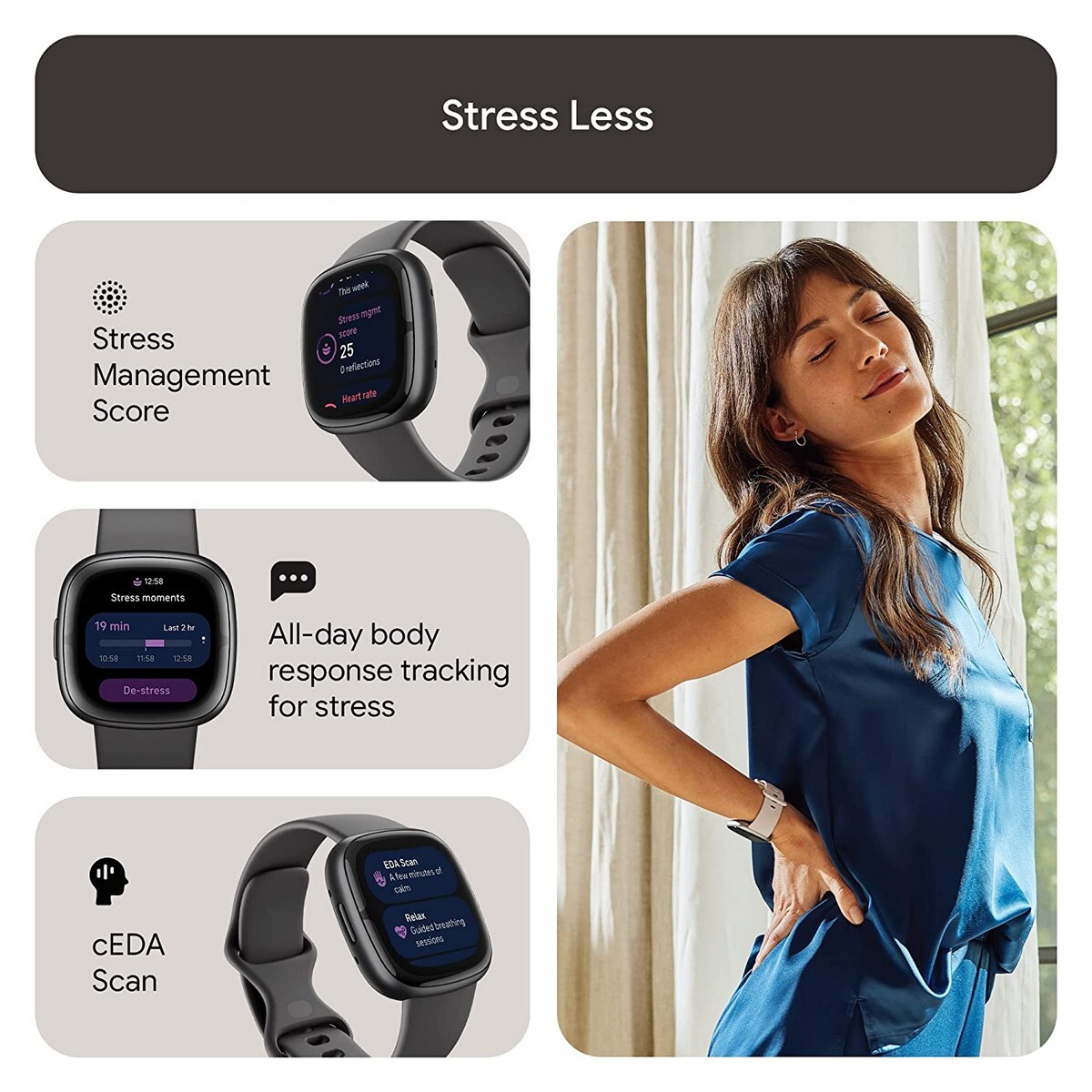 Fitbit Sense 2 Health & Fitness Watch Shadow Grey / Graphite Aluminium