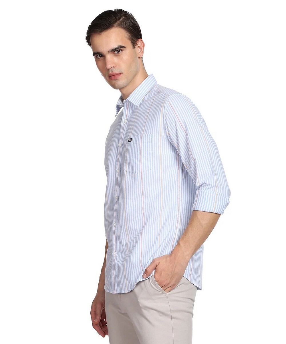 Arrow Sport MensVertical Striped Light Blue Slim Fit Casual Shirt