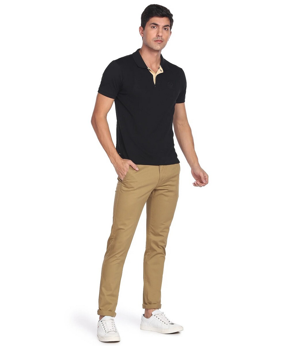 Arrow Sport Mens Solid Slim Fit Khaki Casual Trousers