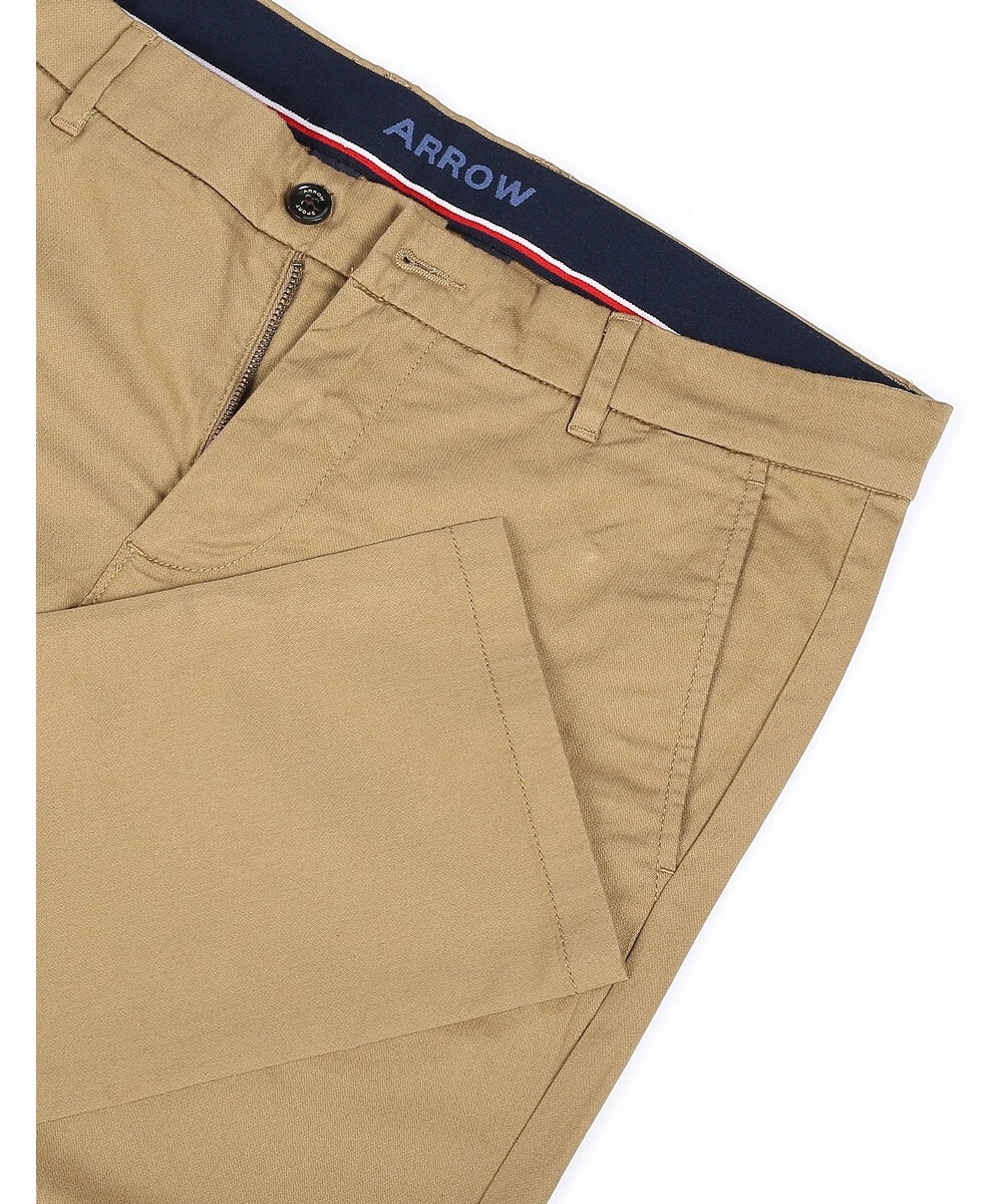 Arrow Sport Mens Solid Slim Fit Khaki Casual Trousers