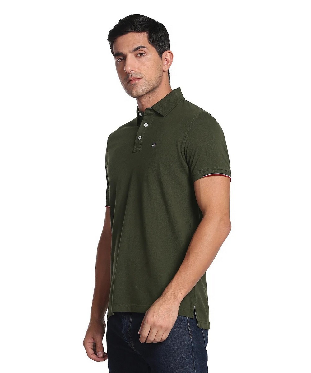 Arrow Sport Mens  Solid Dark Olive Regular Fit T- Shirt