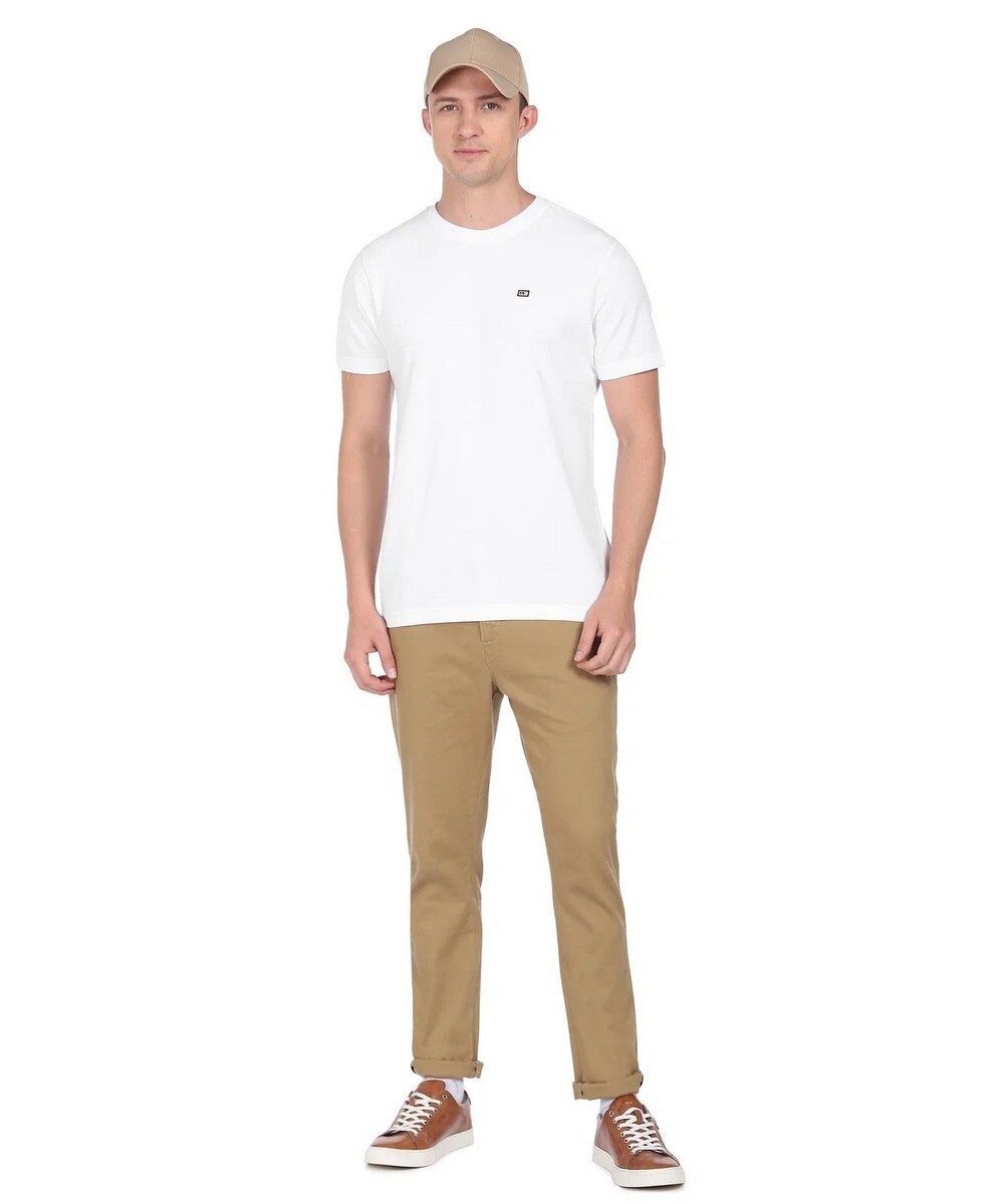 Arrow Sport Mens Solid White Regular Fit T- Shirt