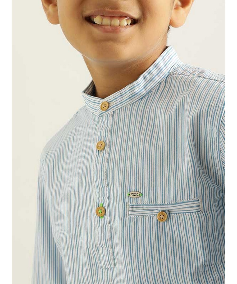 Indian Terrain Boys Regular Fit  Mandarin Aqua striped shirt