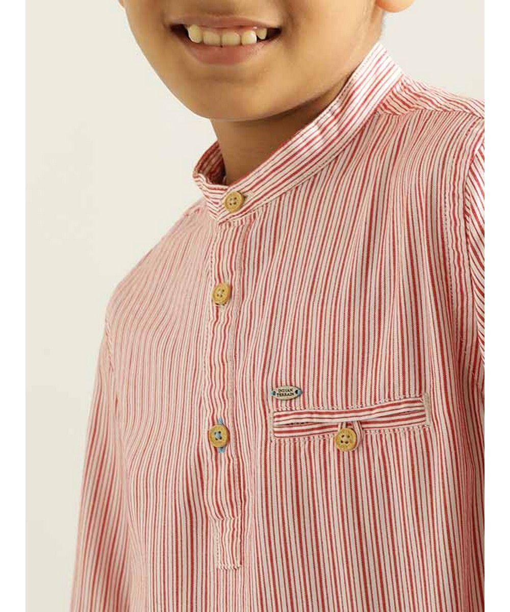 Indian Terrain Boys Regular Fit  Mandarin Coral striped shirt