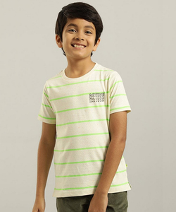 Indian Terrain Boys Regular Fit  White Striped T-shirt
