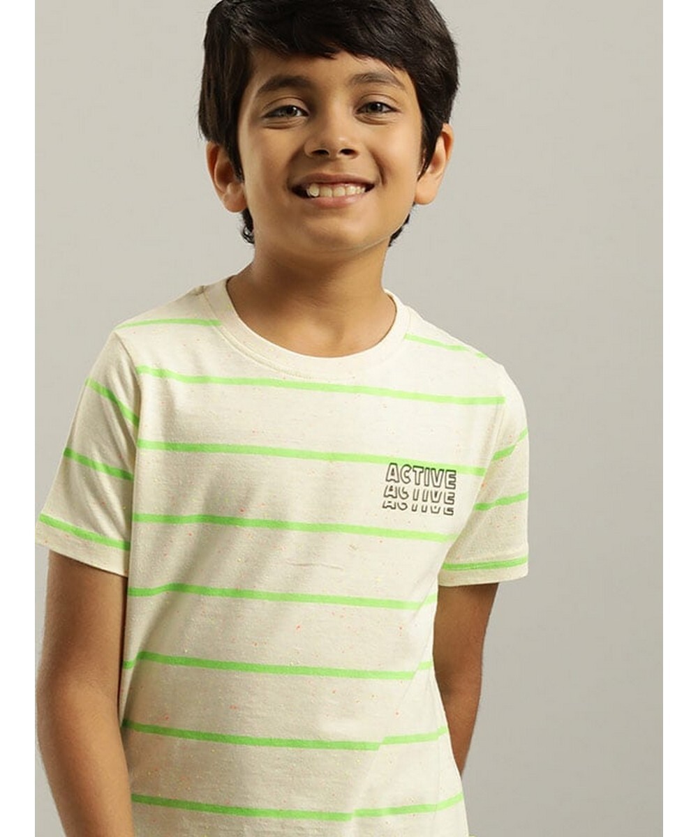 Indian Terrain Boys Regular Fit  White Striped T-shirt