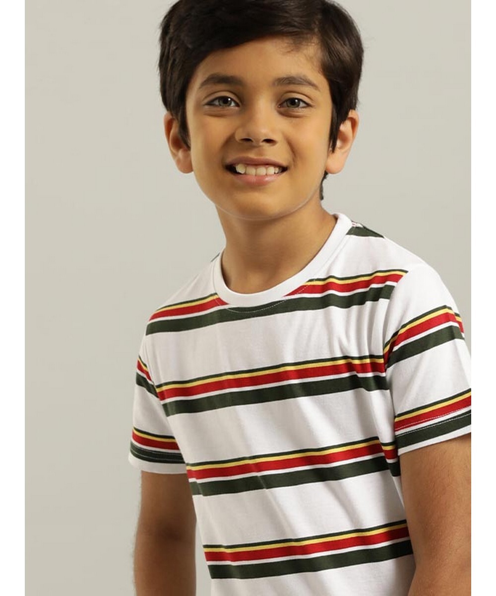 Indian Terrain Boys Regular Fit  White Printed T-shirt
