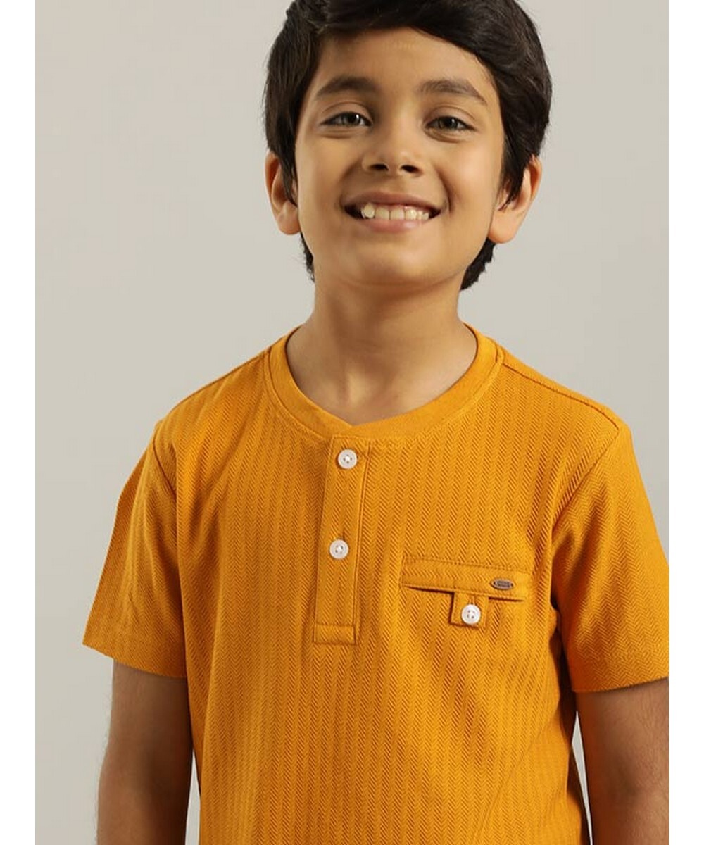 Indian Terrain Boys Regular Fit  Amber Solid T-shirt