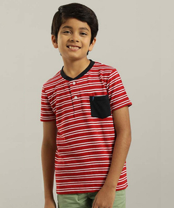 Indian Terrain Boys Regular Fit  Dark Red Striped T-shirt