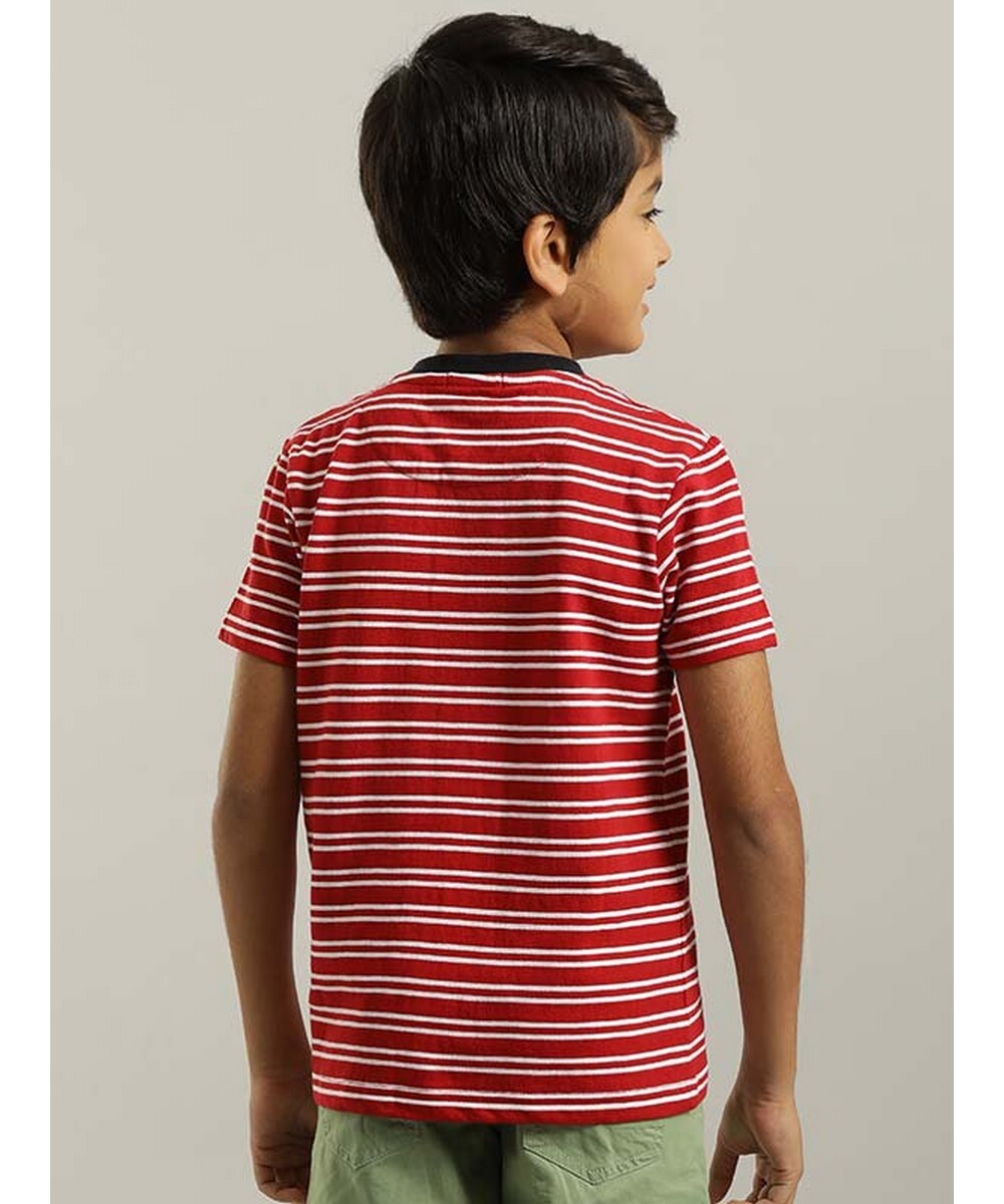 Indian Terrain Boys Regular Fit  Dark Red Striped T-shirt