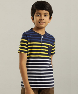 Indian Terrain Boys Regular Fit  Prussian Striped T-shirt