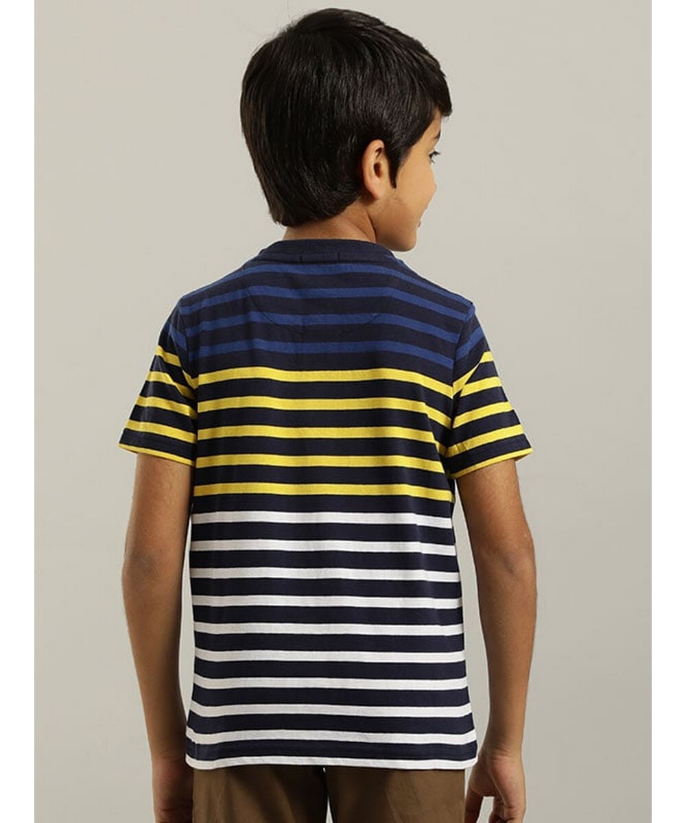 Indian Terrain Boys Regular Fit  Prussian Striped T-shirt