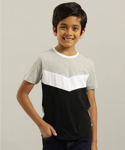 Indian Terrain Boys Regular Fit  Grey Color Block T-shirt