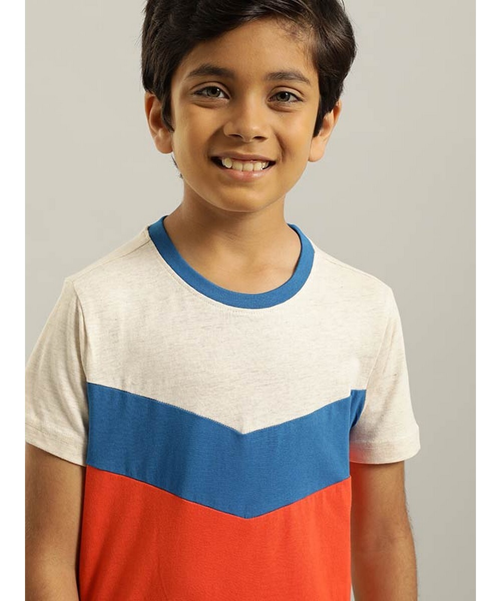 Indian Terrain Boys Regular Fit  Oxyfire Color Block T-shirt