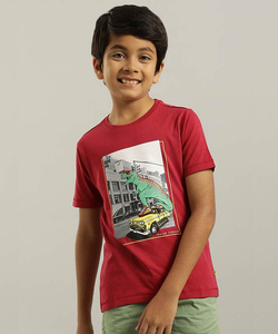 Indian Terrain Boys Regular Fit  Red Graphic T-shirt