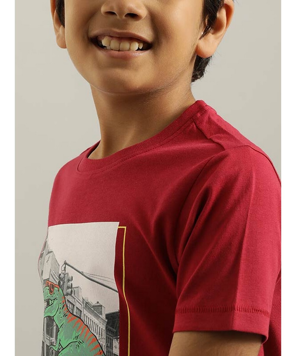 Indian Terrain Boys Regular Fit  Red Graphic T-shirt