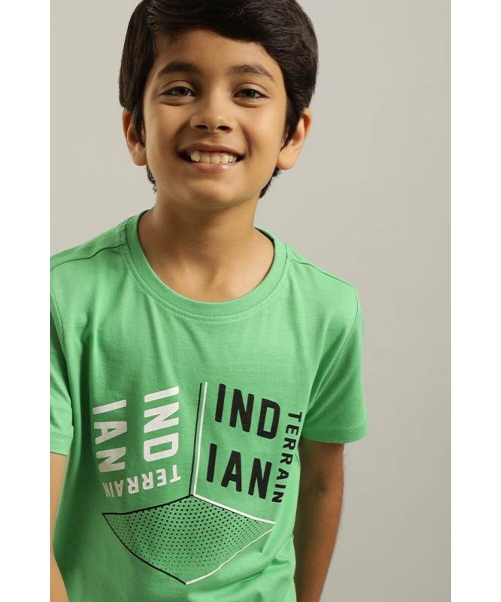 Indian Terrain Boys Regular Fit  Lime-Green Graphic T-shirt