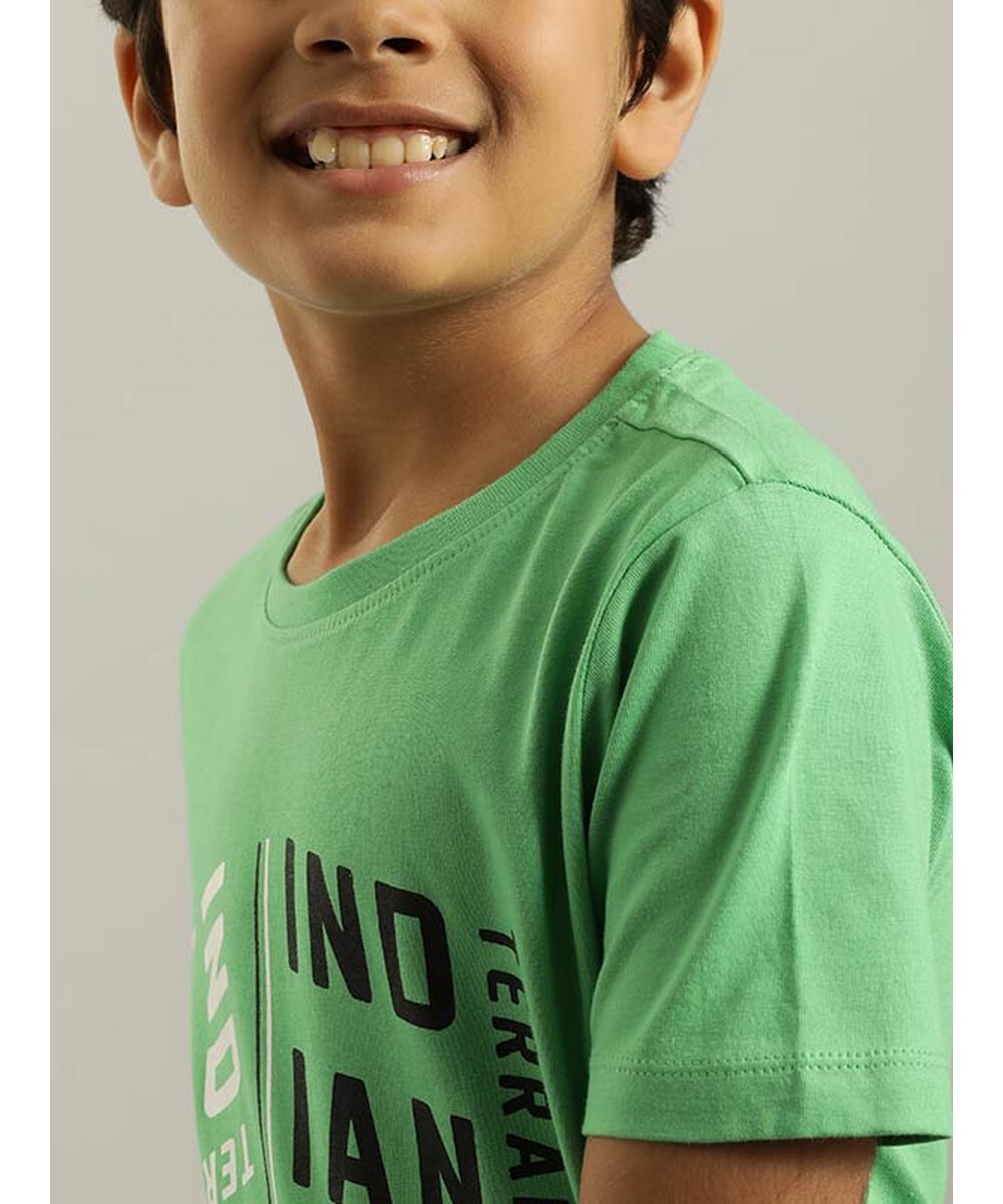Indian Terrain Boys Regular Fit  Lime-Green Graphic T-shirt