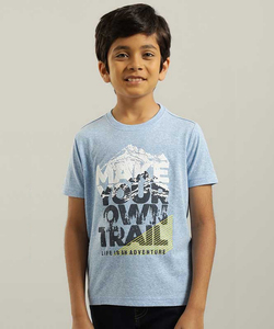 Indian Terrain Boys Regular Fit  Blue-Melange Graphic T-shirt