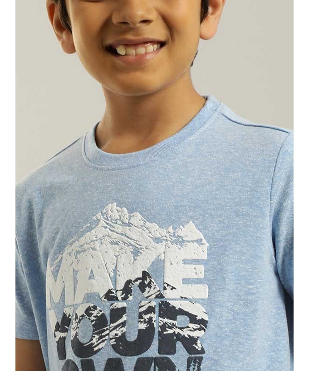 Indian Terrain Boys Regular Fit  Blue-Melange Graphic T-shirt