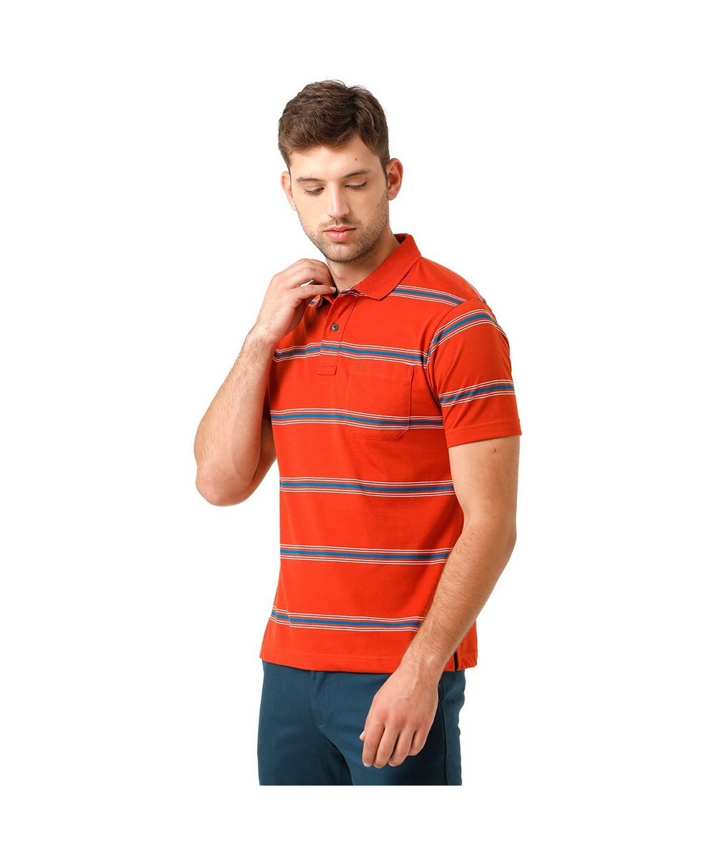 Classic Polo Mens Authentic Fit Red Half Sleeves Stripes Round Neck T Shirt