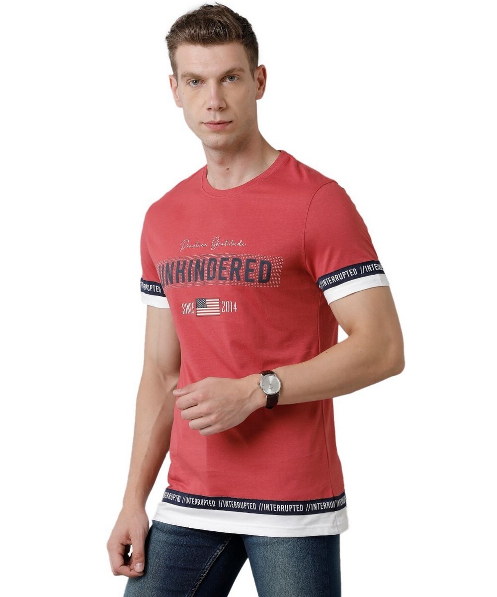 Classic Polo Mens Slim Fit Red Half Sleeve Printed Round Neck T Shirt