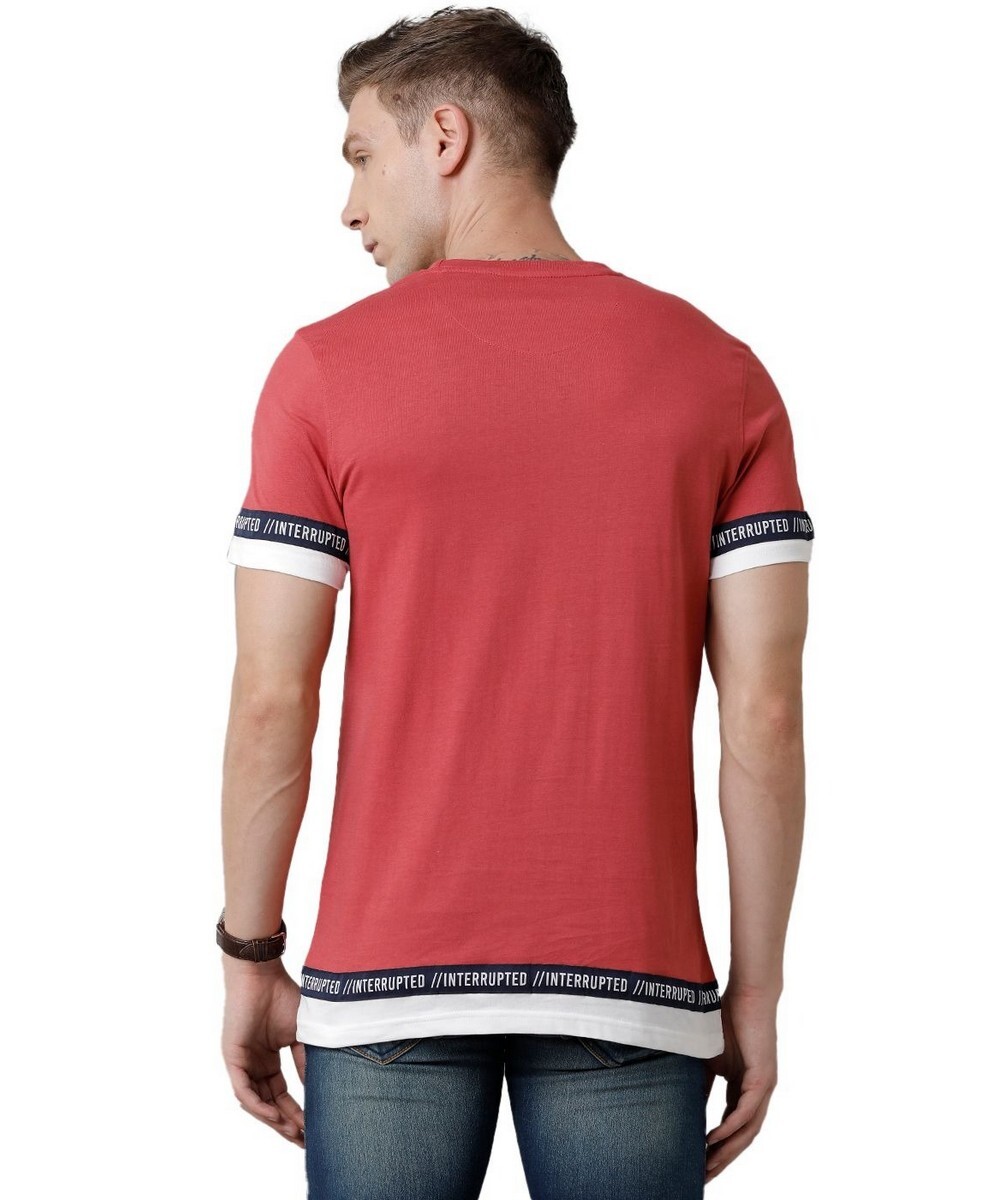 Classic Polo Mens Slim Fit Red Half Sleeve Printed Round Neck T Shirt