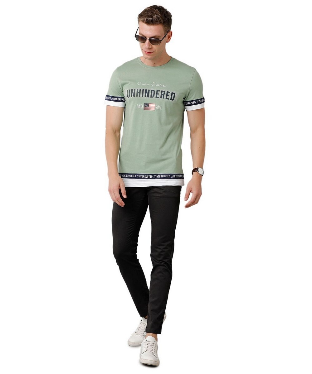 Classic Polo Mens Slim Fit Green Half Sleeve Printed Round Neck T Shirt