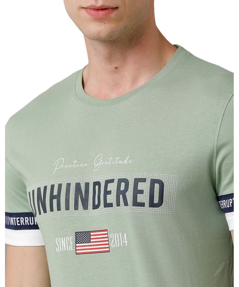 Classic Polo Mens Slim Fit Green Half Sleeve Printed Round Neck T Shirt