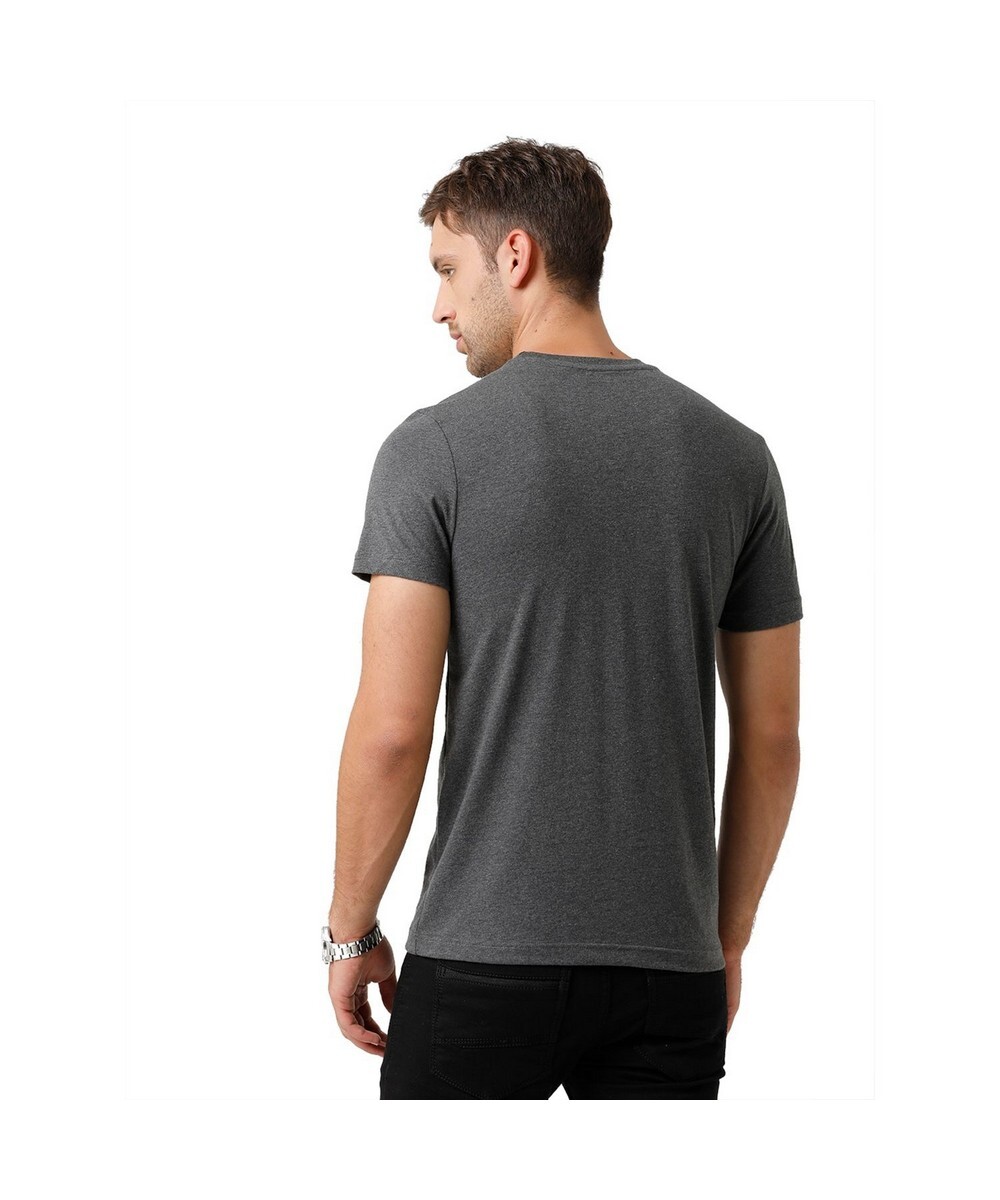 Classic Polo Mens Slim Fit Dark Grey Half Sleeves Printed Round Neck T Shirt