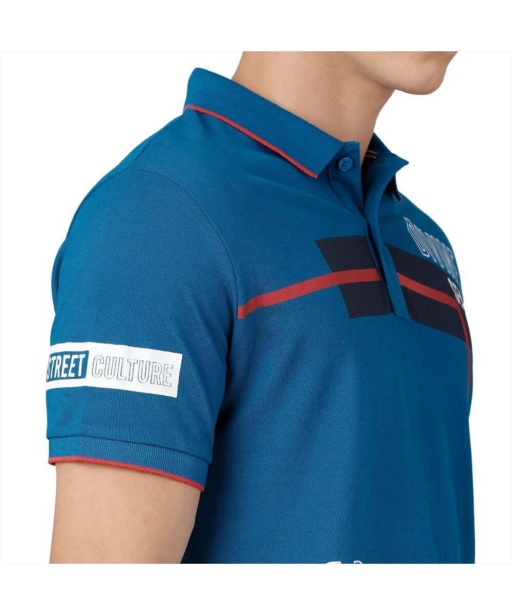 Classic Polo Mens Slim Fit Blue Half Sleeve Printed Round Neck T Shirt