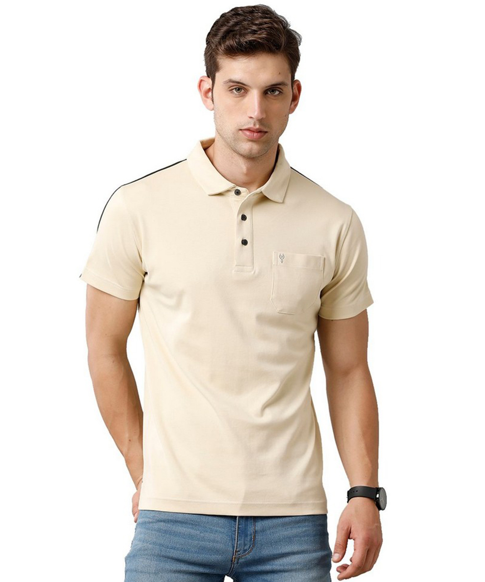 Classic Polo Mens Slim Fit Yellow Half Sleeve Solid Round Neck T Shirt