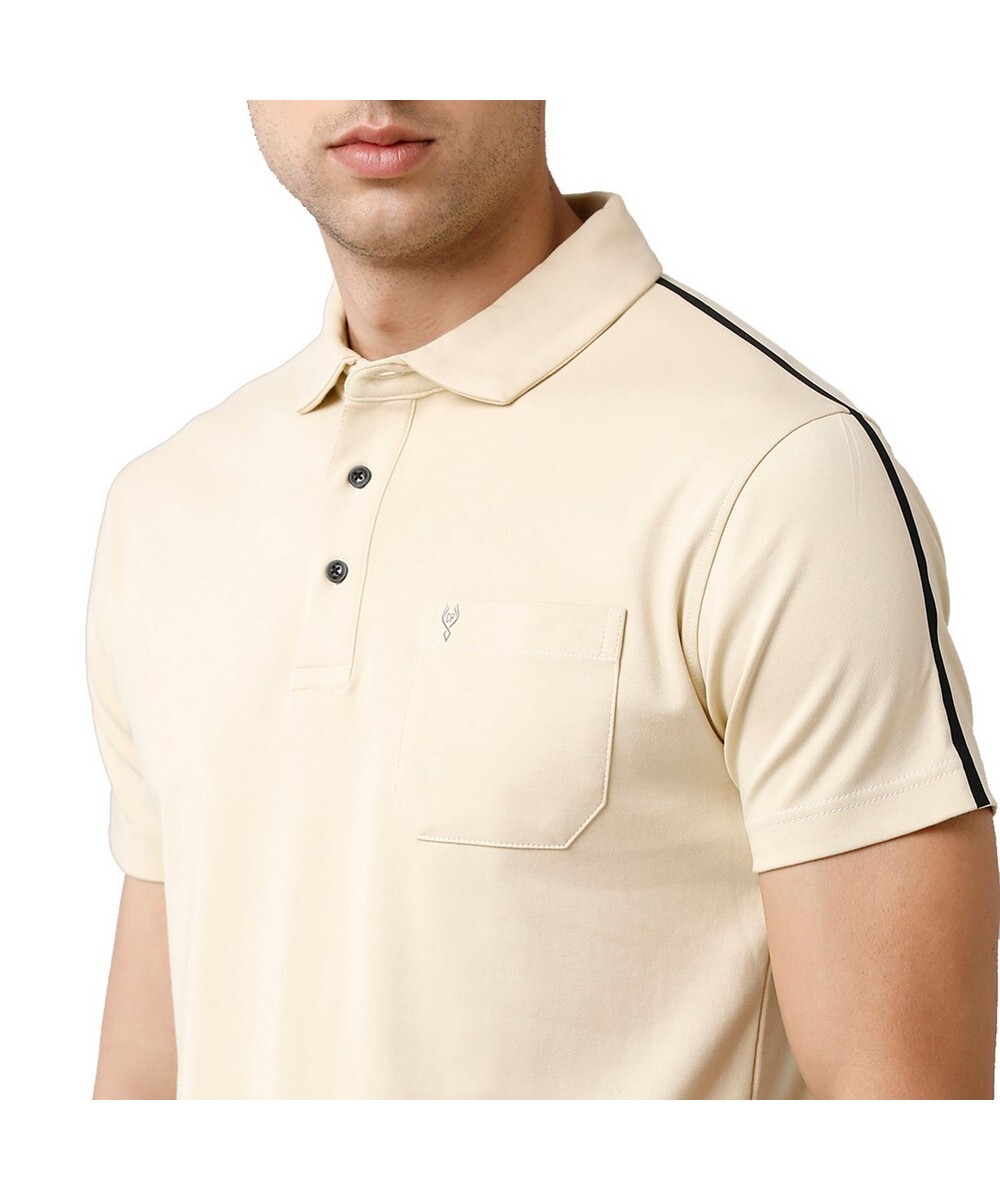 Classic Polo Mens Slim Fit Yellow Half Sleeve Solid Round Neck T Shirt