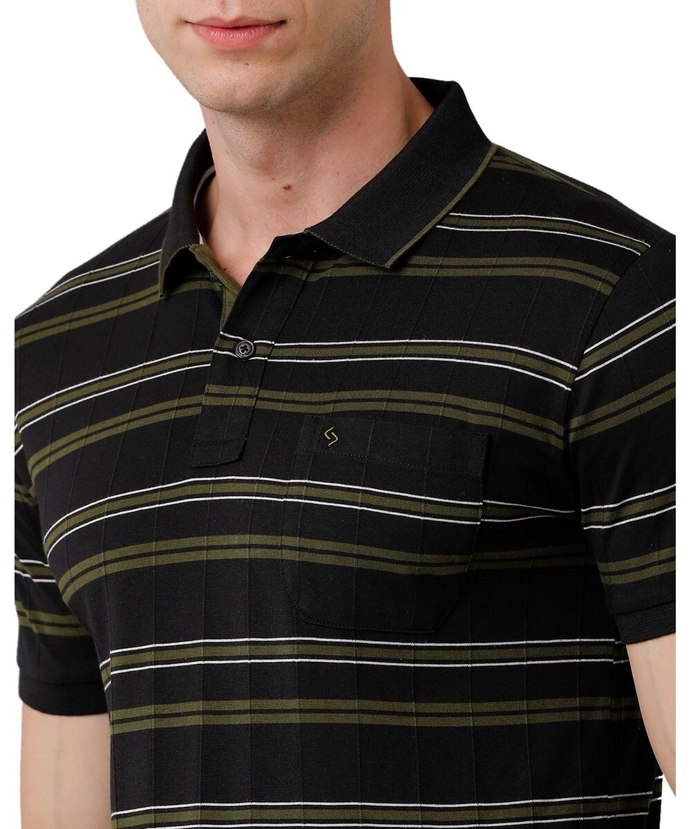 Classic Polo Mens Slim Fit Multicolor Half Sleeve Striped Round Neck T Shirt