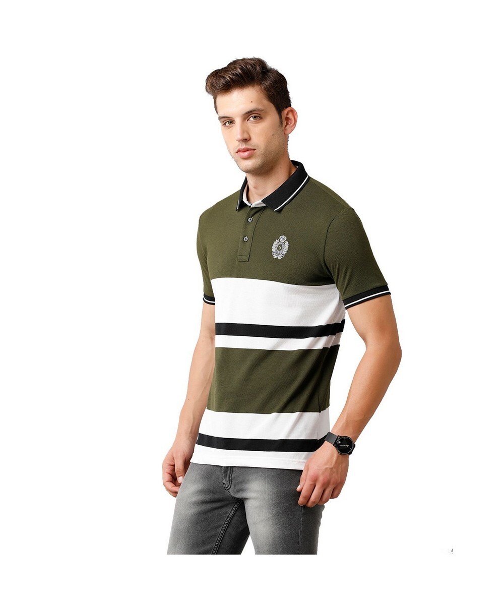 Classic Polo Mens Slim Fit Multicolor Half Sleeve Striped Round Neck T Shirt