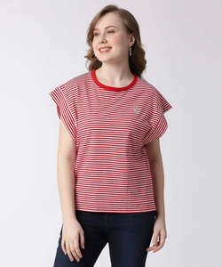 Pepe Ladies Striped Red Regular Fit T-Shirt