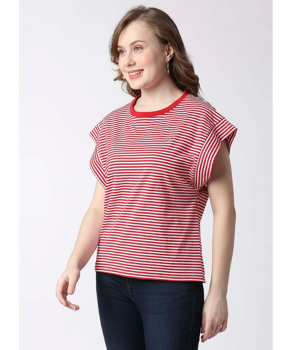 Pepe Ladies Striped Red Regular Fit T-Shirt