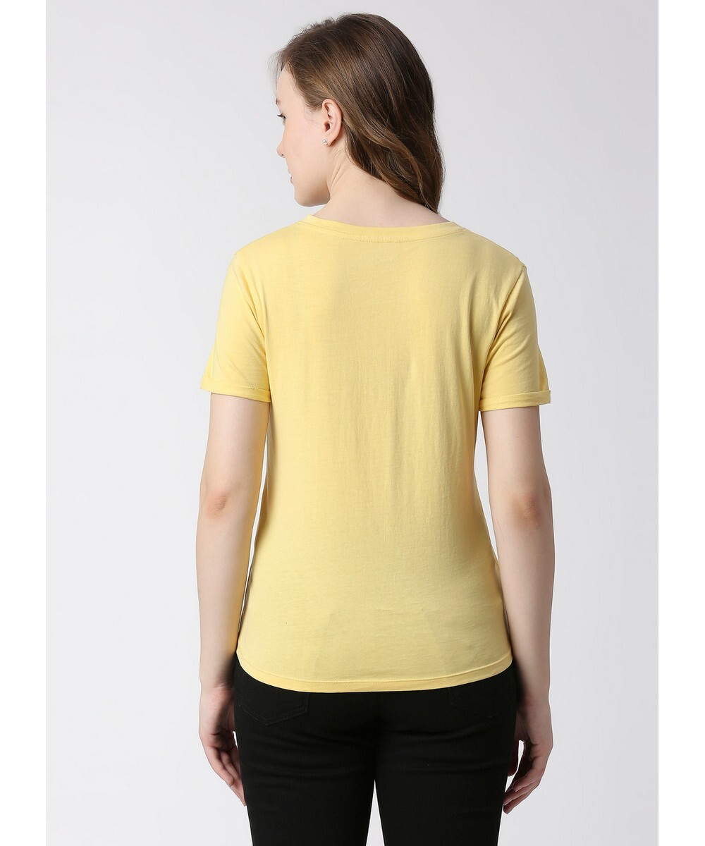 Pepe Ladies Graphic Print Yellow Regular Fit T-Shirt