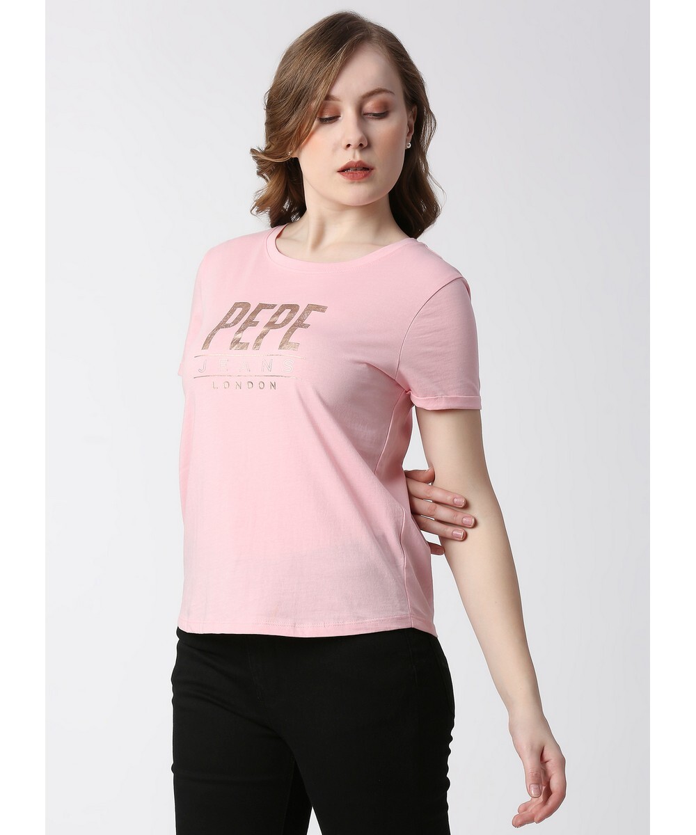 Pepe Ladies Graphic Print Pink Regular Fit T-Shirt