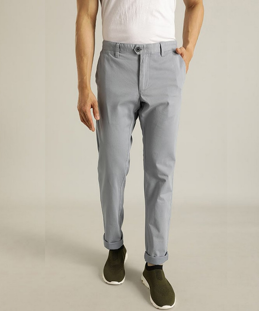 Buy Indian Terrain Mens Brooklyn Fit White Printed Trouser Online ...