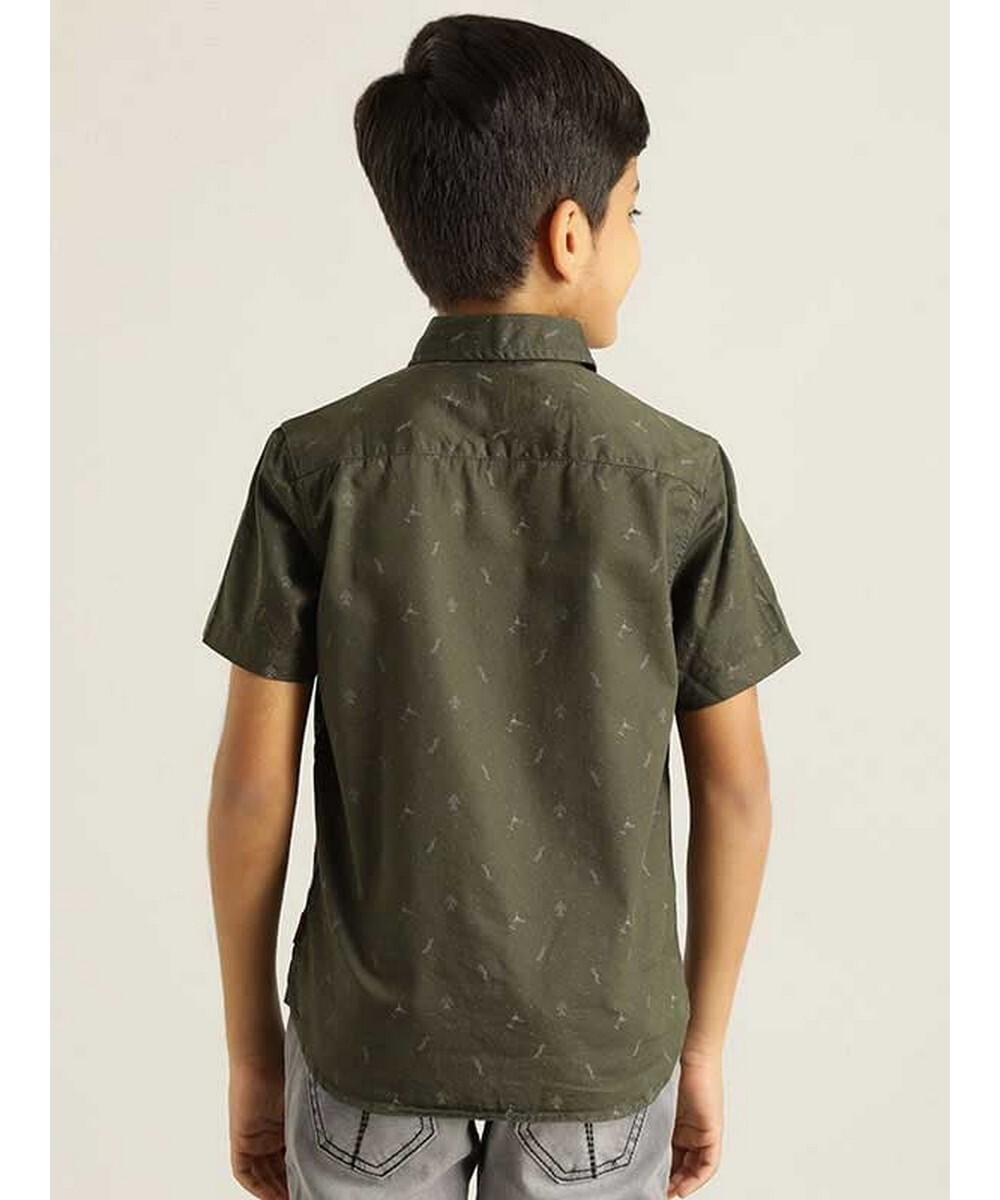 Indian Terrain Boys Regular Fit  Olive Printed Shirt