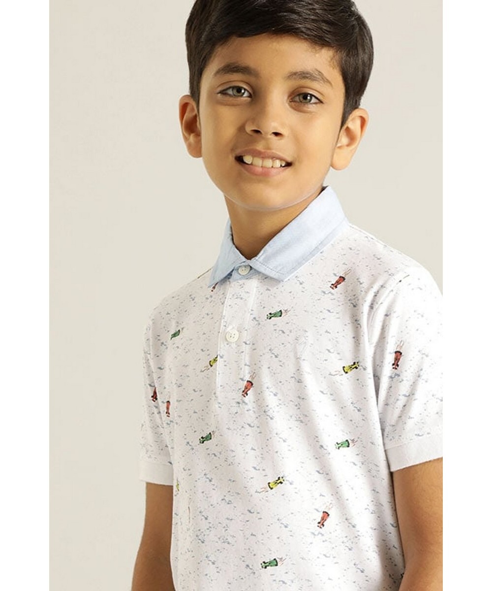 Indian Terrain Boys Regular Fit  White Printed T-Shirt